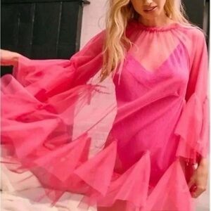 Anthropologie Pink Chiffon Dress
